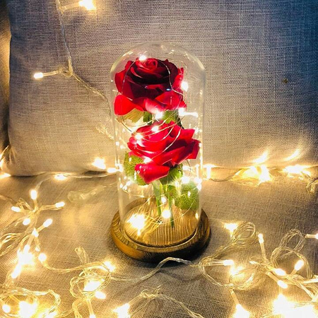 WIECZNA RÓŻA W SZKLE ŚWIECĄCA PUDEŁKO PREZENTOWE