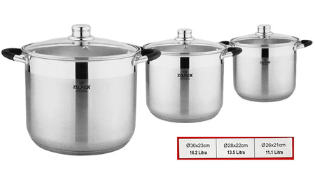 Zestaw 3 garnków stalowych 11L 13.5L 16.2L  ZILNER ZL-7362