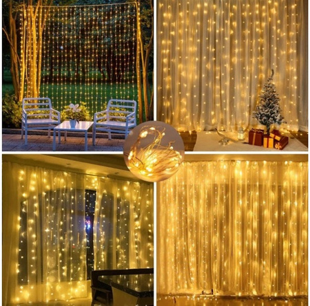 KURTYNA ŚWIETLNA CIEPŁY 200 LED USB 3x2M + PILOT