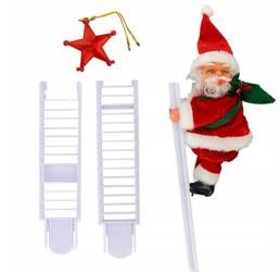 Święty Mikołaj wchodzący po drabinie 66cm Z MELODYJKĄ NA ŚWIĘTA