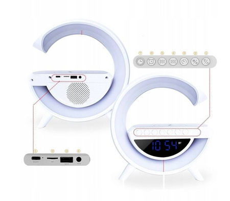 LAMPKA ŁADOWARKA GŁOŚNIK RADIO budzik WYŚWIETLACZ