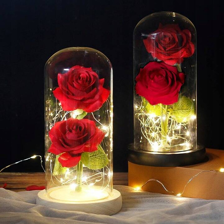 WIECZNA RÓŻA W SZKLE ŚWIECĄCA PUDEŁKO PREZENTOWE