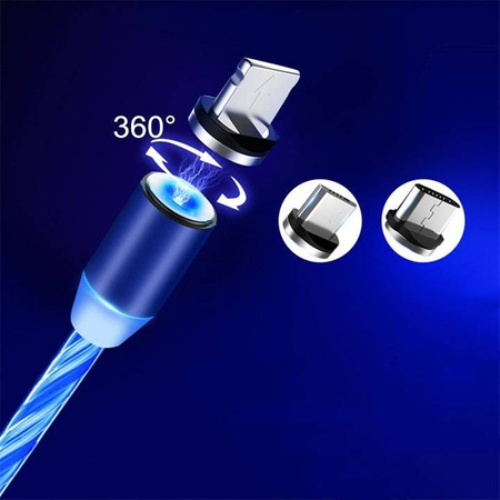 KABEL MAGNETYCZNY 3w1 DO IPHONE USB B C ŚWIECĄCY