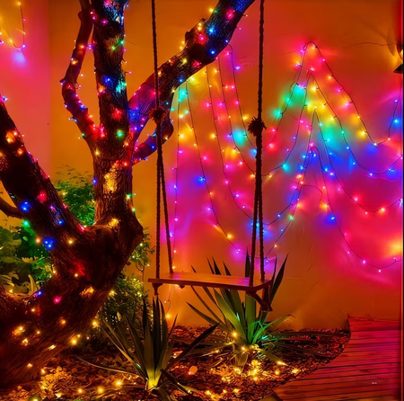 LAMPKI CHOINKOWE 1000 LED MULTIKOLOR Z BIAŁYM FLASHEM 60 M