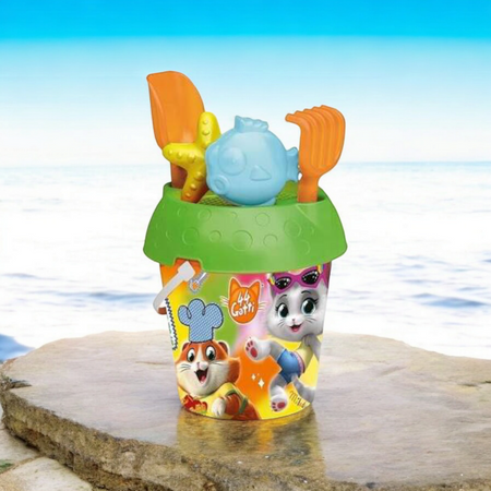 ZESTAW DO PIASKU 44 KOTY WIADERKO ŁOPATKA GRABKI