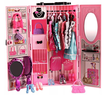 DOMEK DLA LALEK SZAFA LALKA UBRANIA GARDEROBA XXL